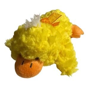 Yellow Duckling Plush Stuffed Animal Bird with Orange Bow and White Hair Tuft